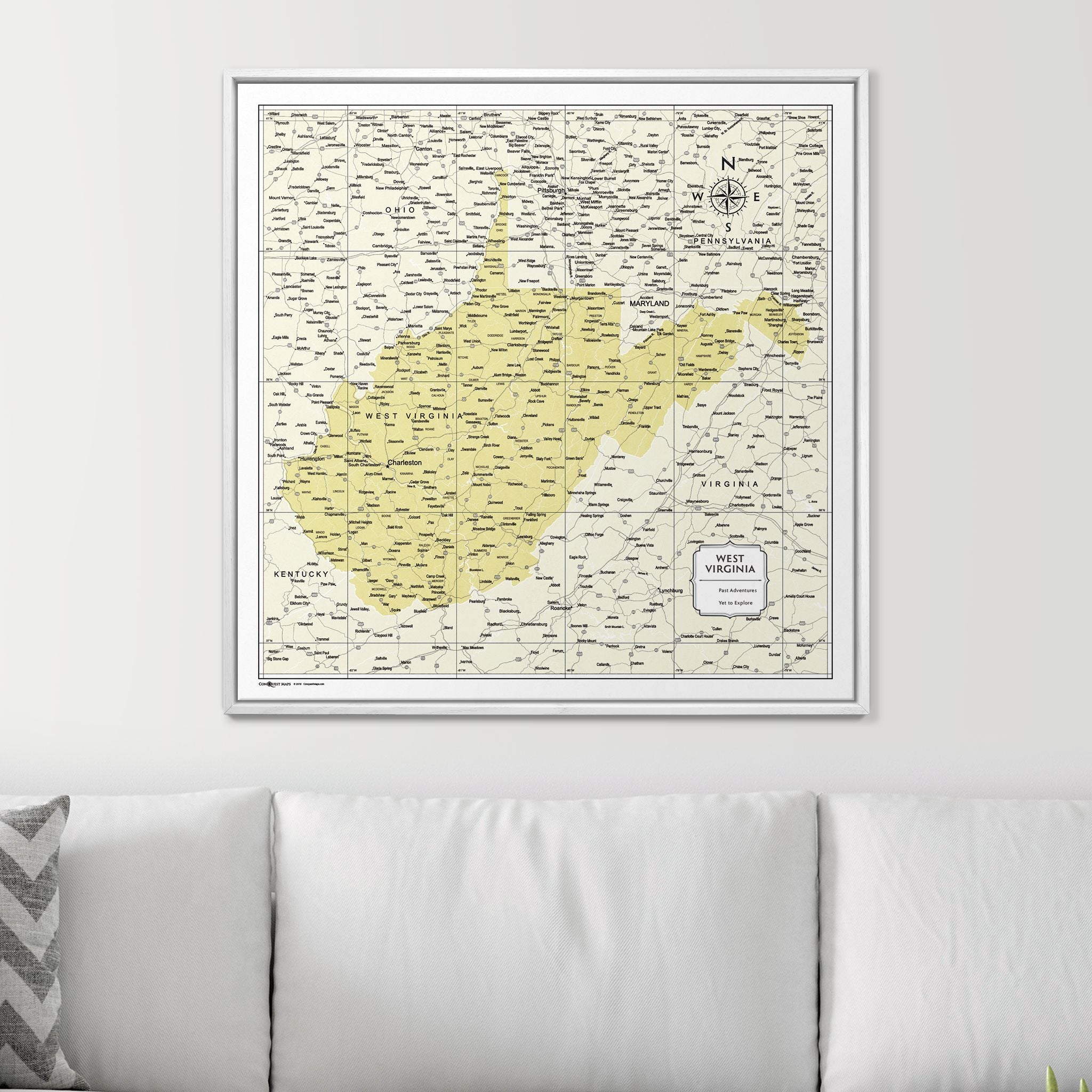 Push Pin West Virginia Map (Pin Board) - Yellow Color Splash CM Pin Board