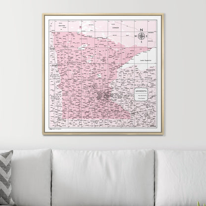 Push Pin Minnesota Map (Pin Board) - Pink Color Splash CM Pin Board