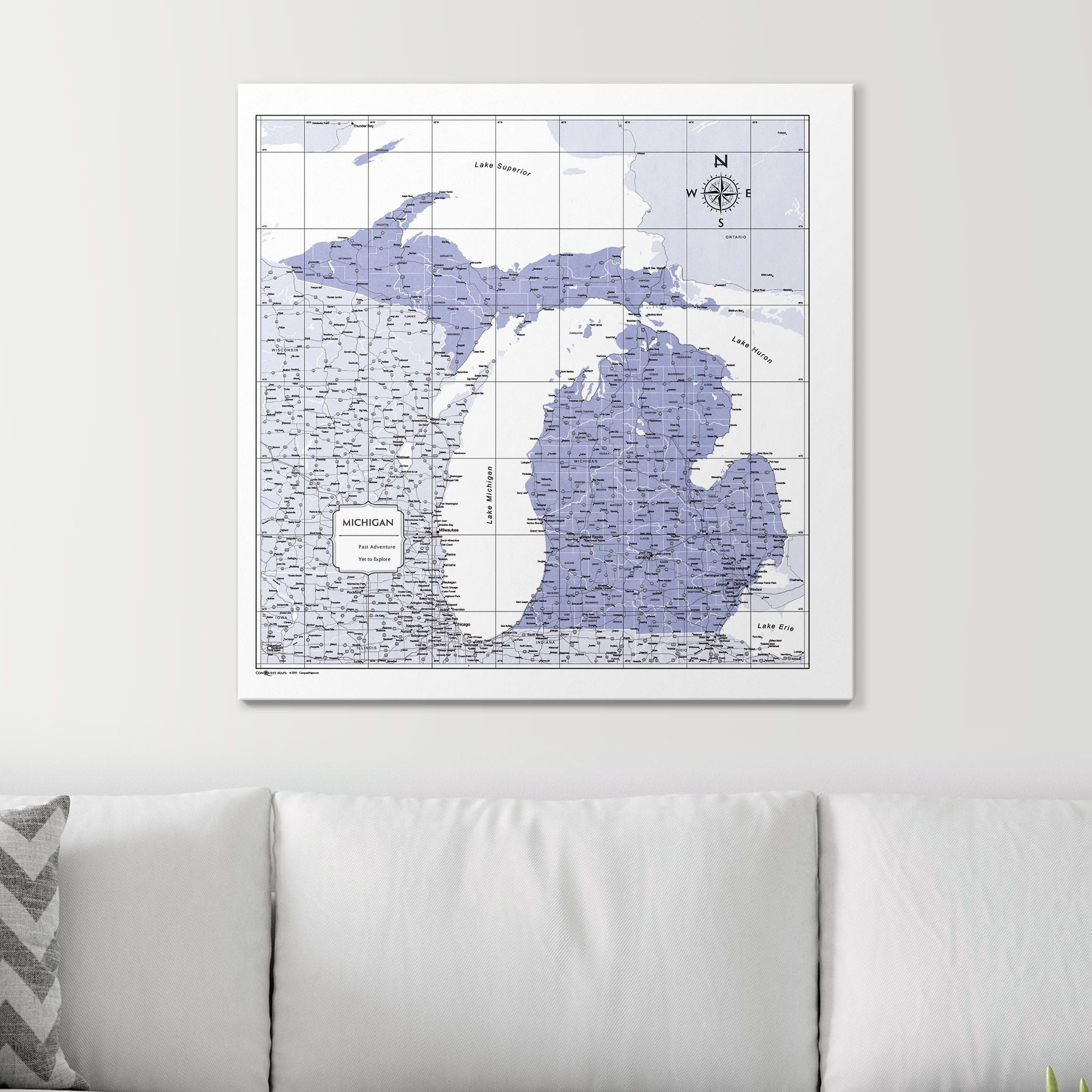 Push Pin Michigan Map (Pin Board) - Purple Color Splash CM Pin Board