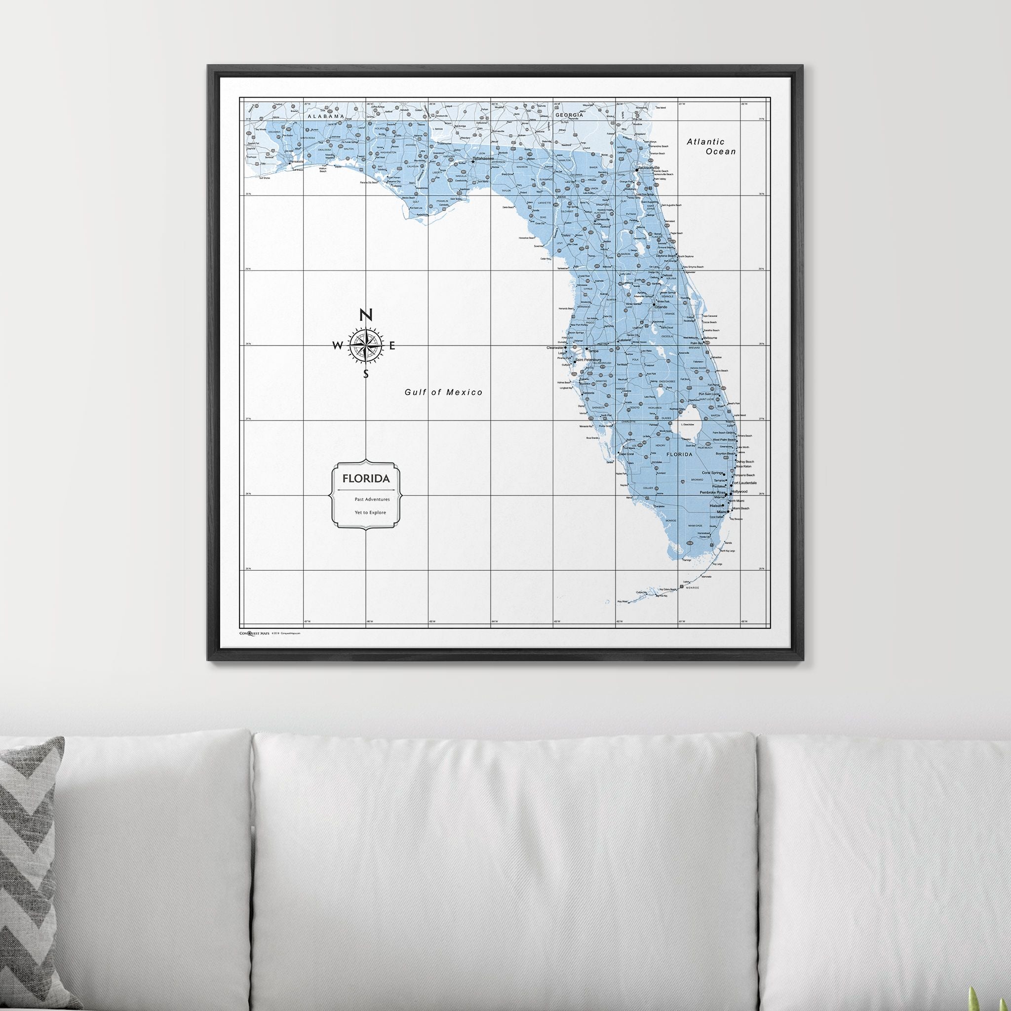 Push Pin Florida Map (Pin Board) - Light Blue Color Splash CM Pin Board