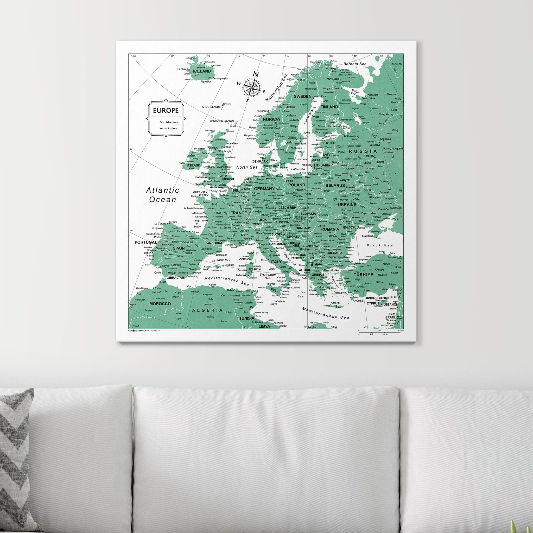 Push Pin Europe Map (Pin Board) - Green Color Splash CM Pin Board