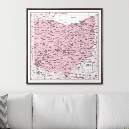 Push Pin Ohio Map (Pin Board) - Pink Color Splash CM Pin Board