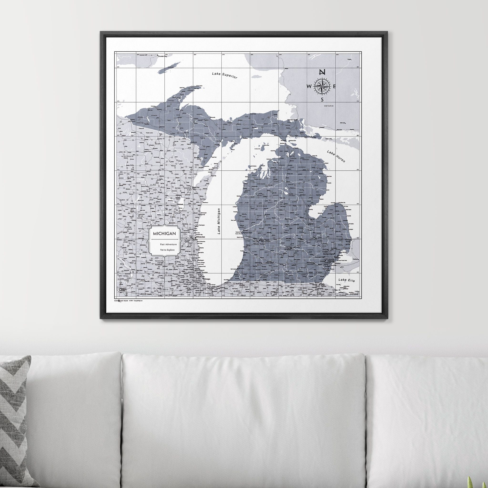 Push Pin Michigan Map (Pin Board) - Dark Gray Color Splash CM Pin Board