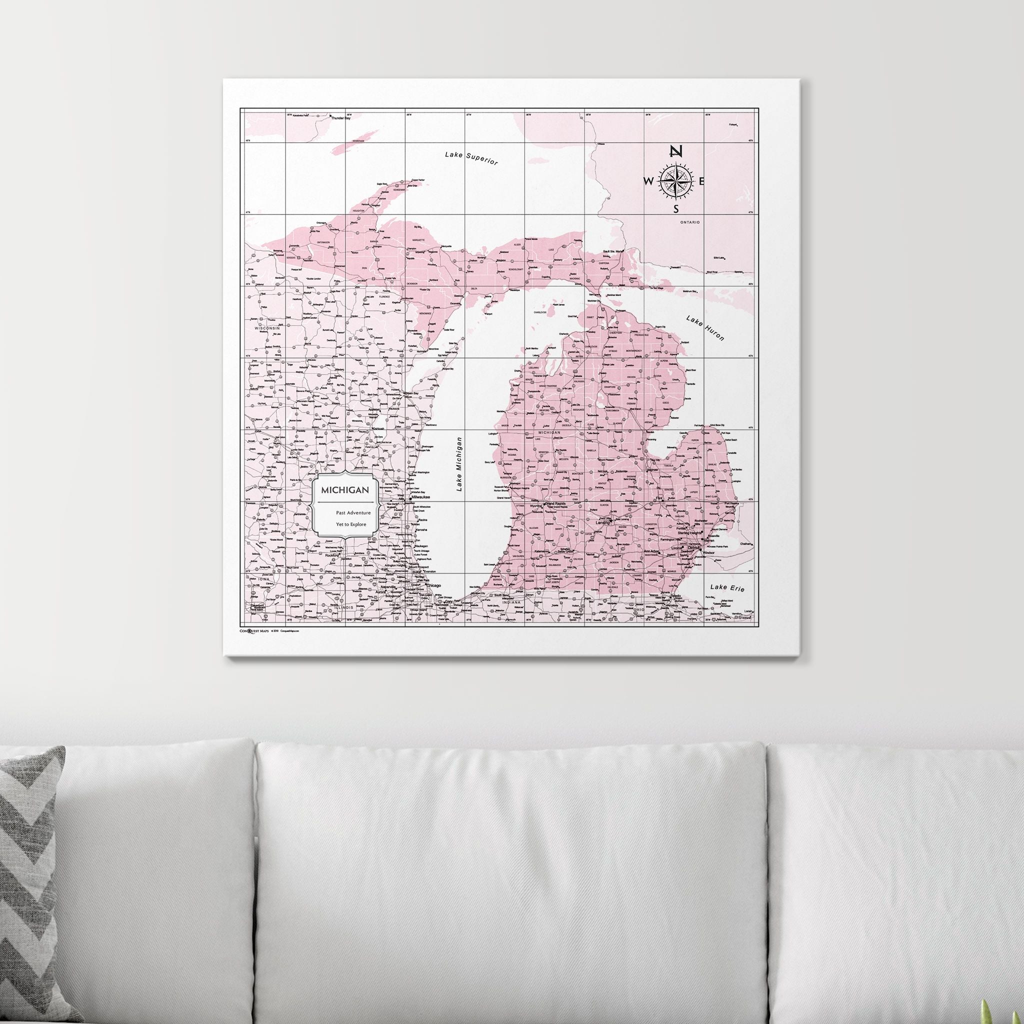 Push Pin Michigan Map (Pin Board) - Pink Color Splash CM Pin Board