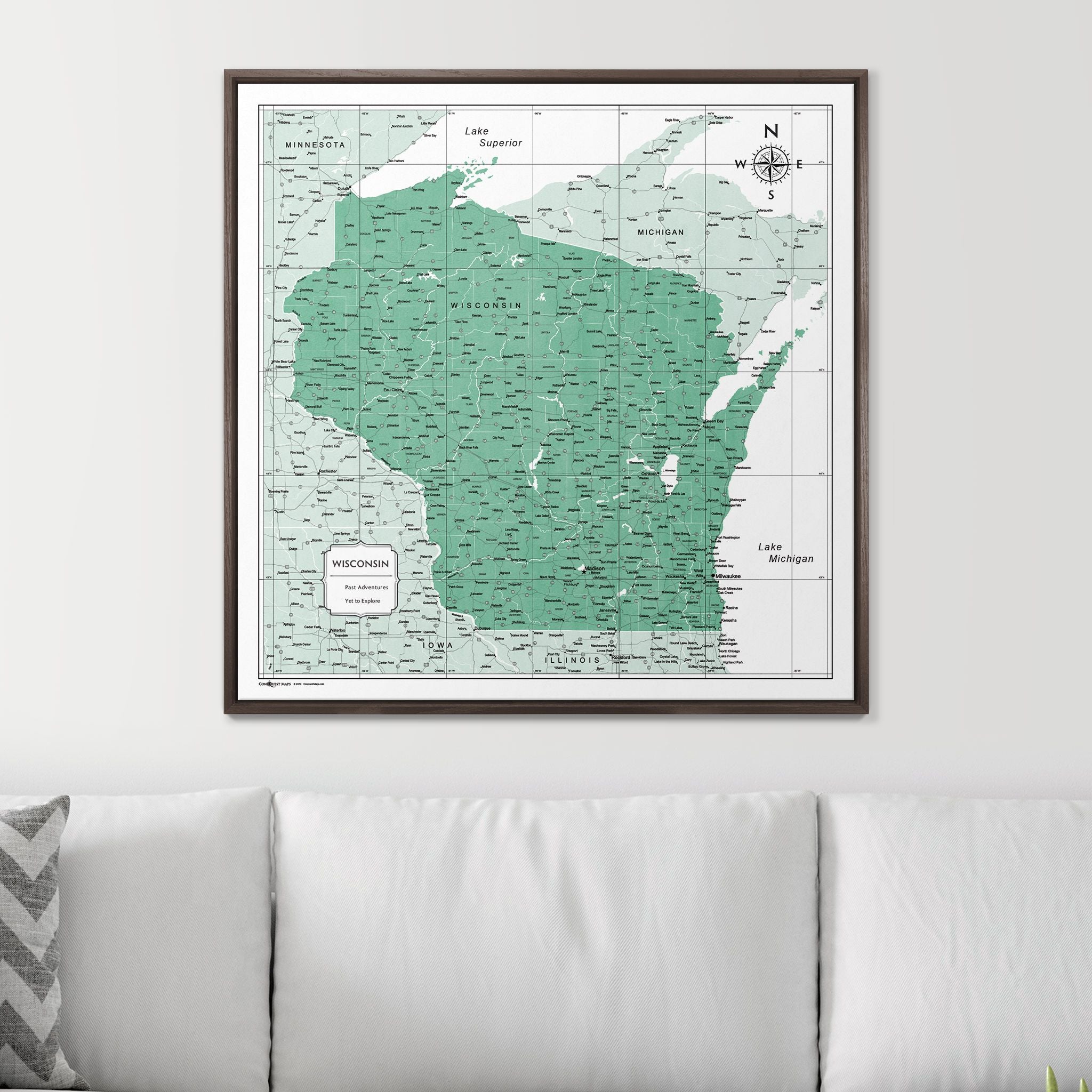 Push Pin Wisconsin Map (Pin Board) - Green Color Splash CM Pin Board