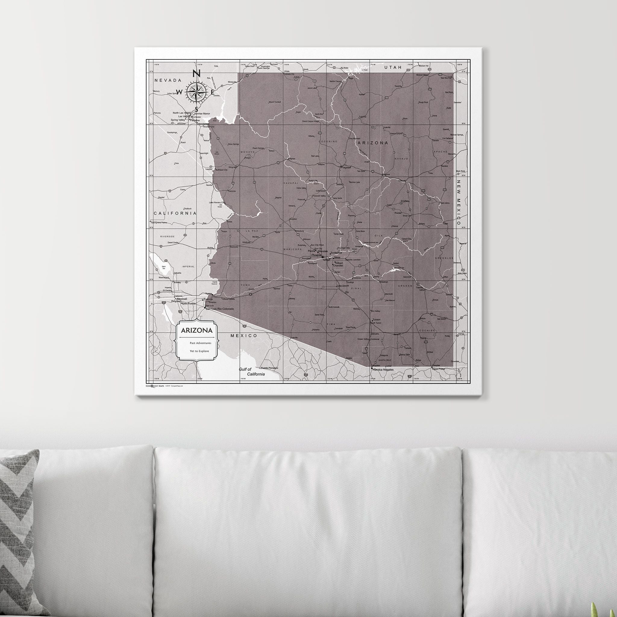 Push Pin Arizona Map (Pin Board) - Dark Brown Color Splash CM Pin Board