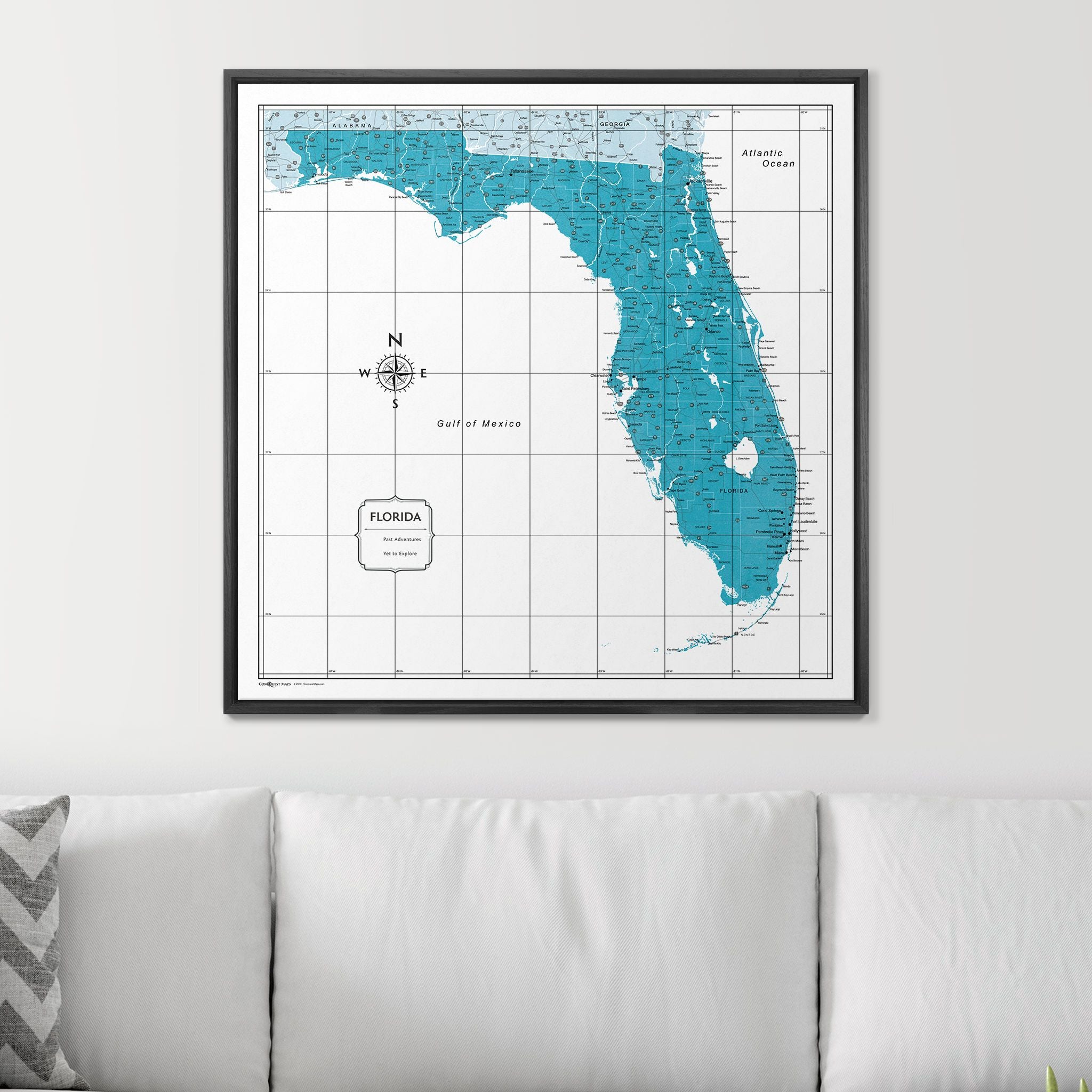 Push Pin Florida Map (Pin Board) - Teal Color Splash CM Pin Board