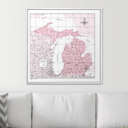 Push Pin Michigan Map (Pin Board) - Pink Color Splash CM Pin Board