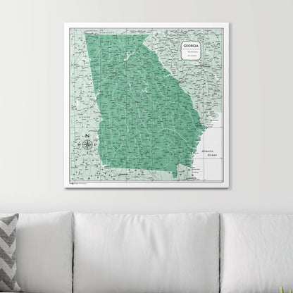 Push Pin Georgia Map (Pin Board) - Green Color Splash CM Pin Board