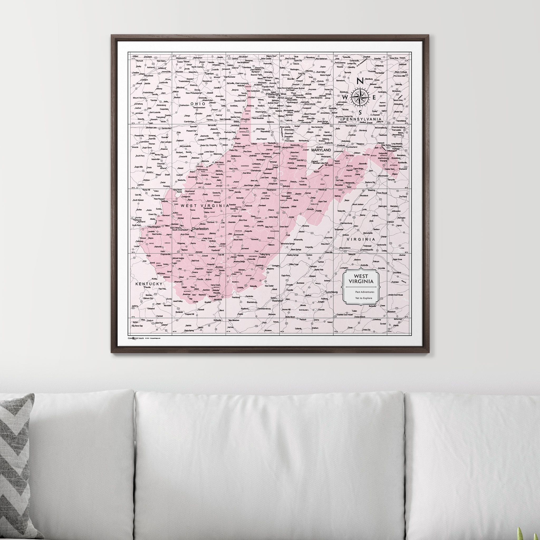 Push Pin West Virginia Map (Pin Board) - Pink Color Splash CM Pin Board