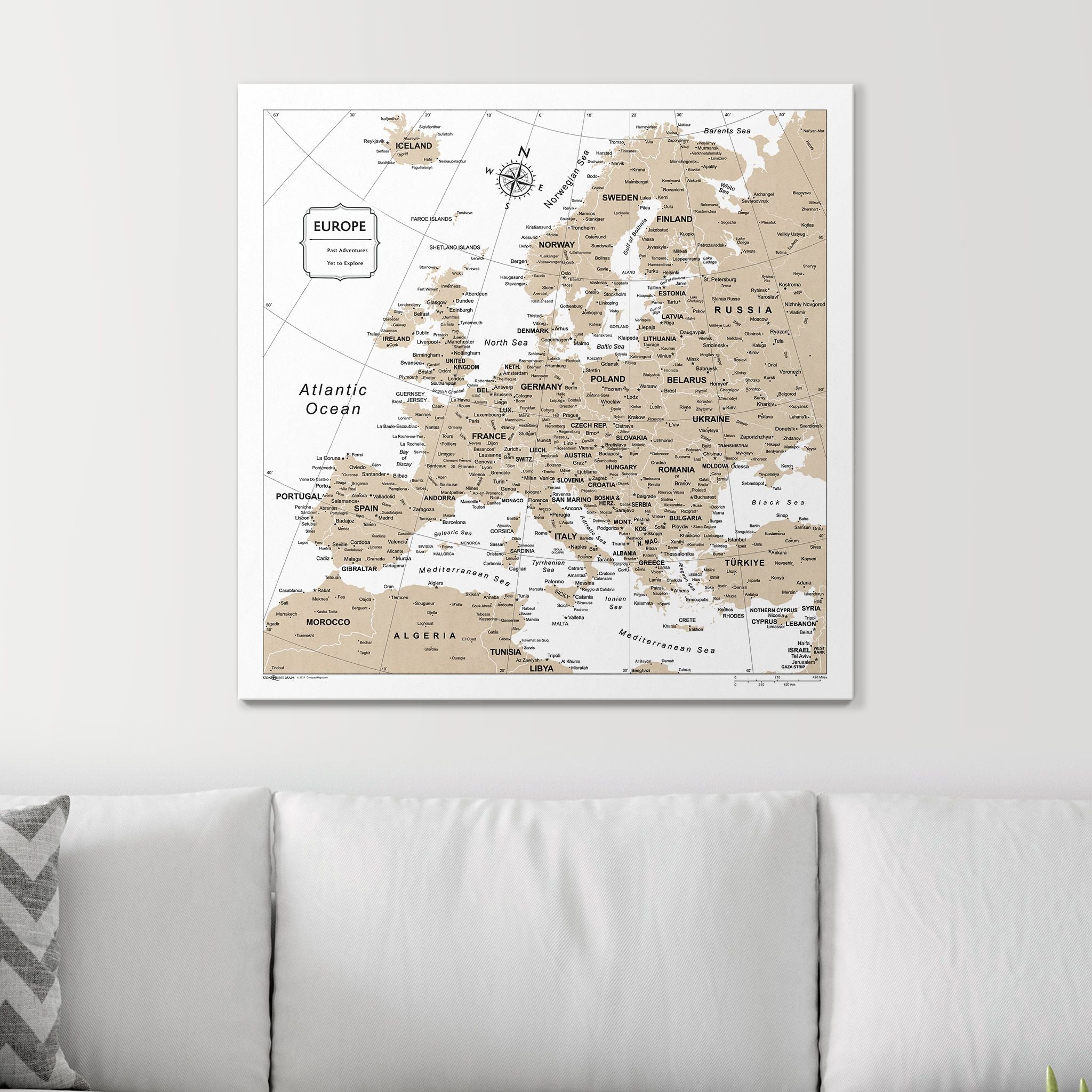 Push Pin Europe Map (Pin Board) - Light Brown Color Splash CM Pin Board