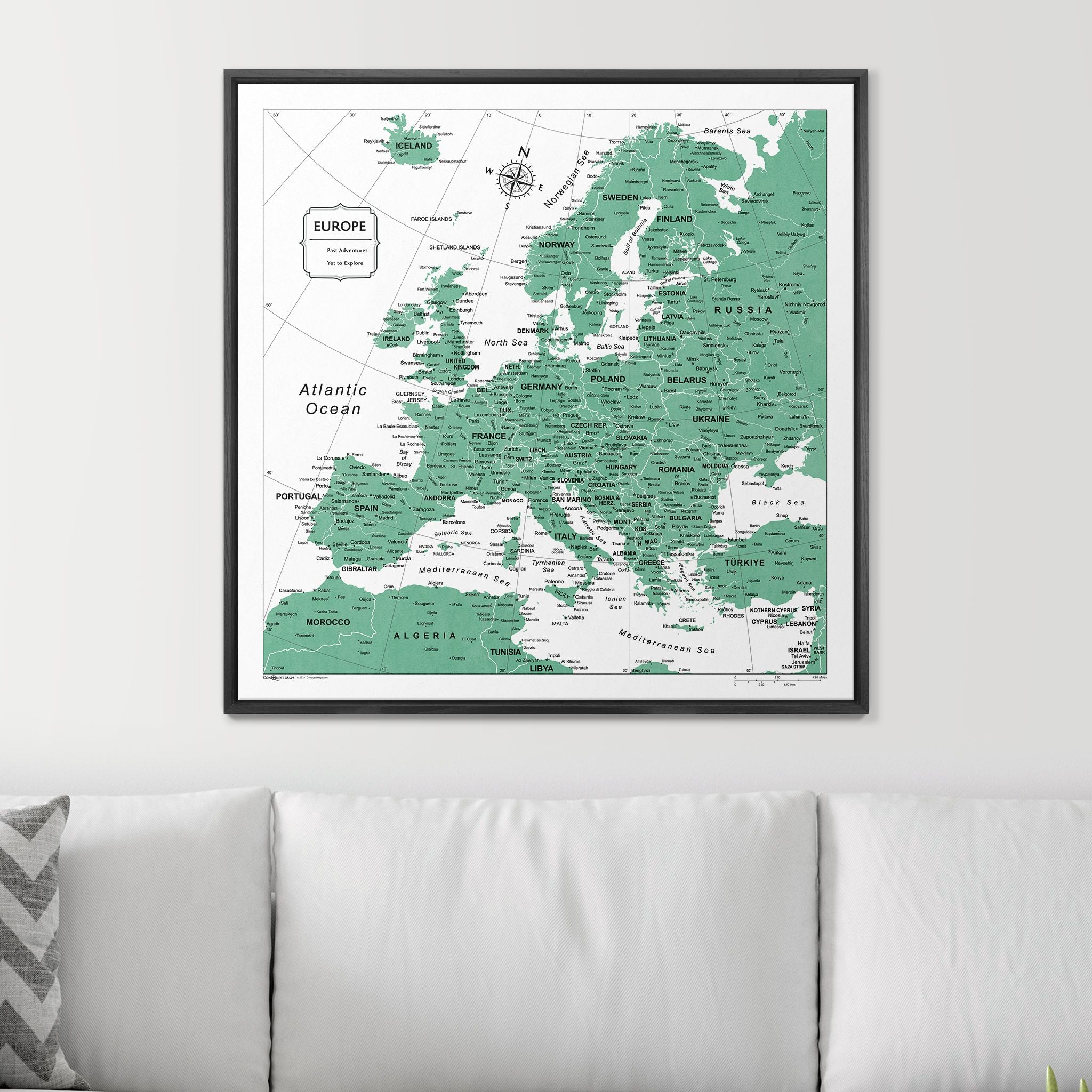 Push Pin Europe Map (Pin Board) - Green Color Splash CM Pin Board