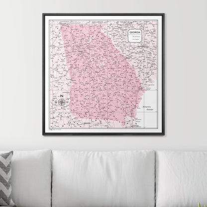 Push Pin Georgia Map (Pin Board) - Pink Color Splash CM Pin Board