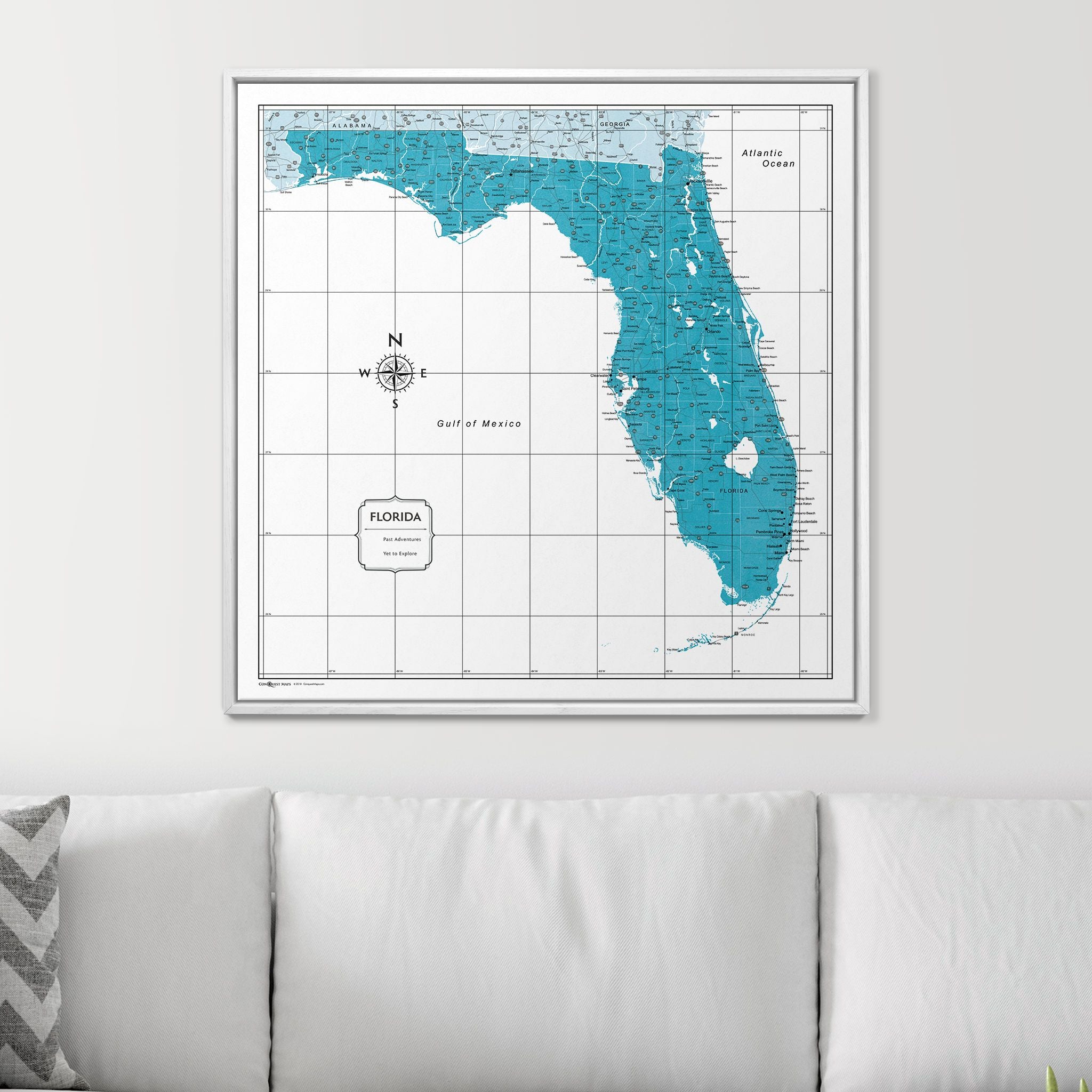 Push Pin Florida Map (Pin Board) - Teal Color Splash CM Pin Board