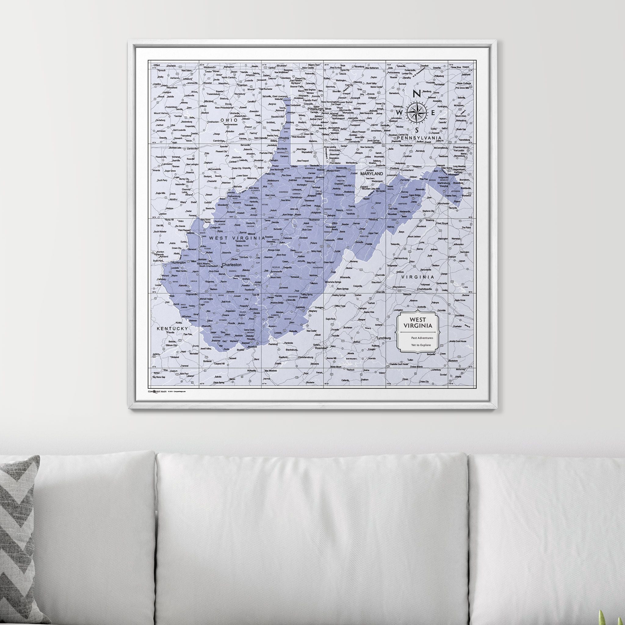 Push Pin West Virginia Map (Pin Board) - Purple Color Splash CM Pin Board