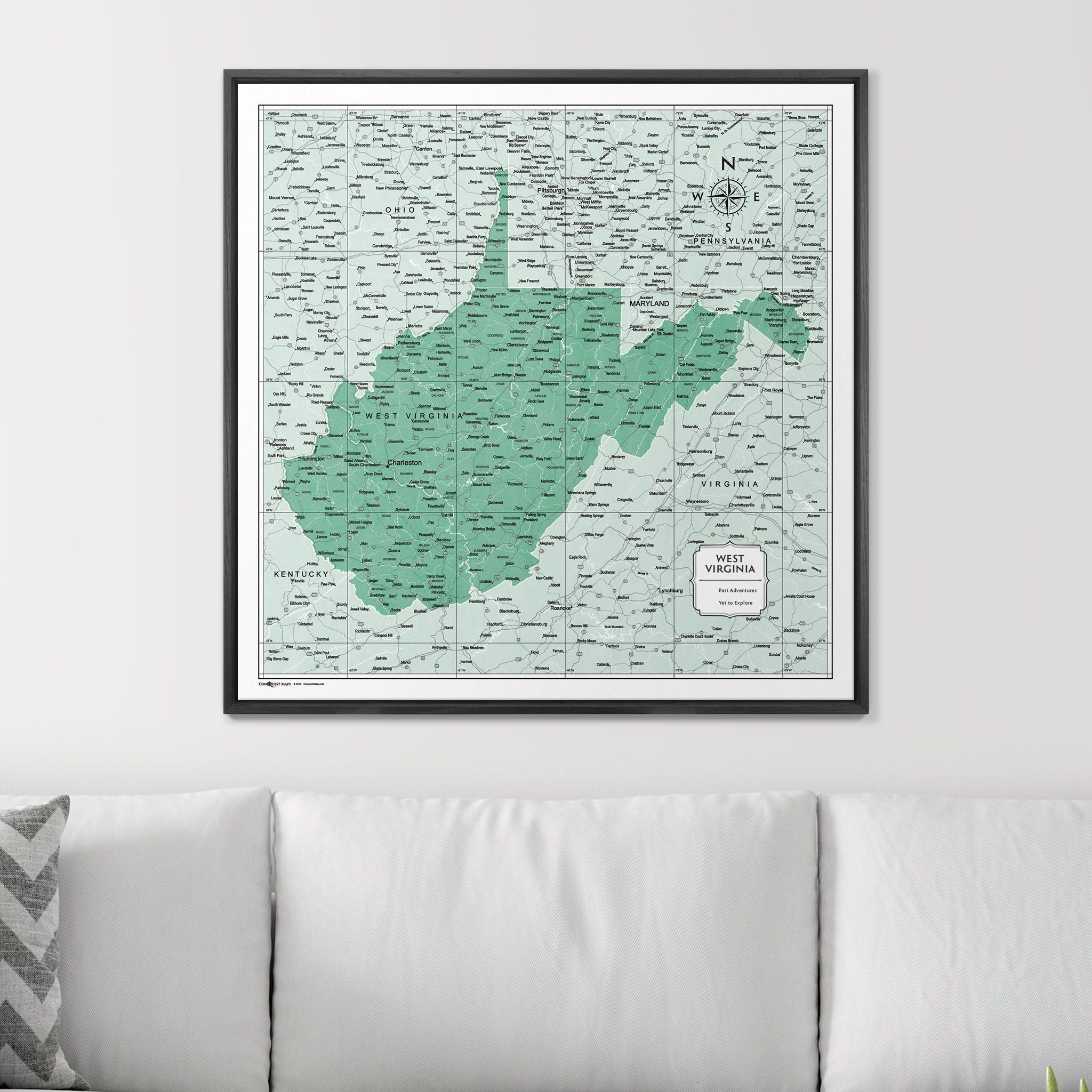 Push Pin West Virginia Map (Pin Board) - Green Color Splash CM Pin Board