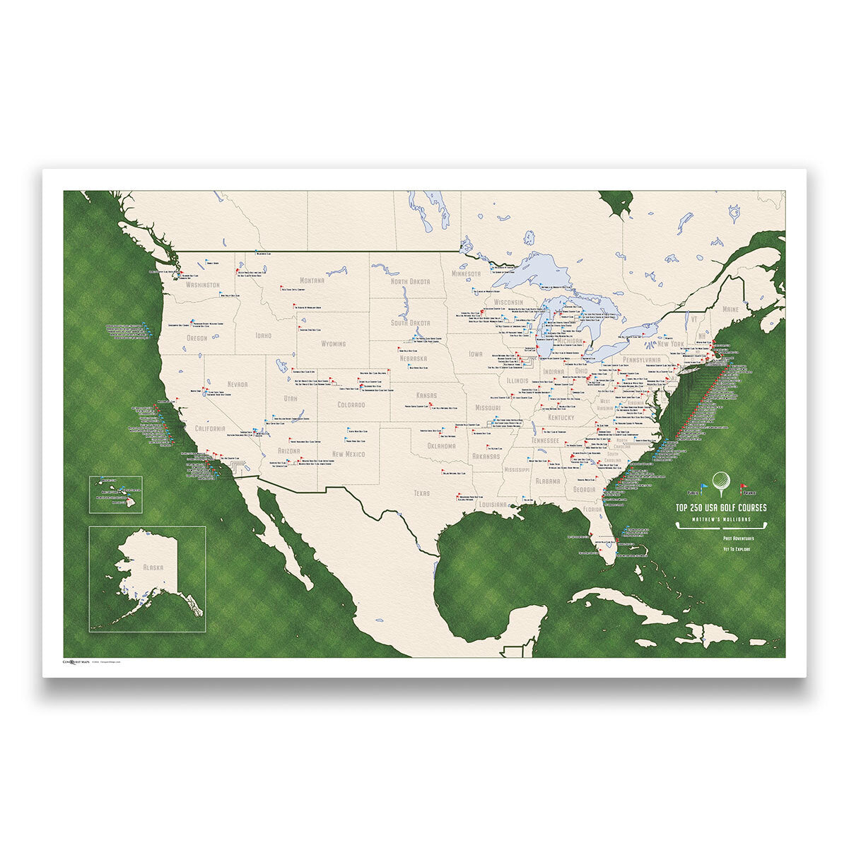 Push Pin USA Golf Map (Pin Board)