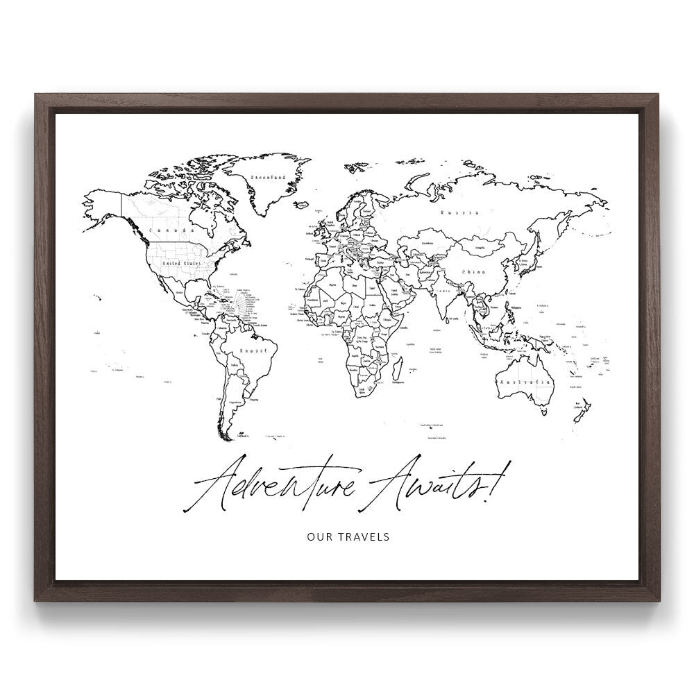 Push Pin Mini World Map - Fine Line Series