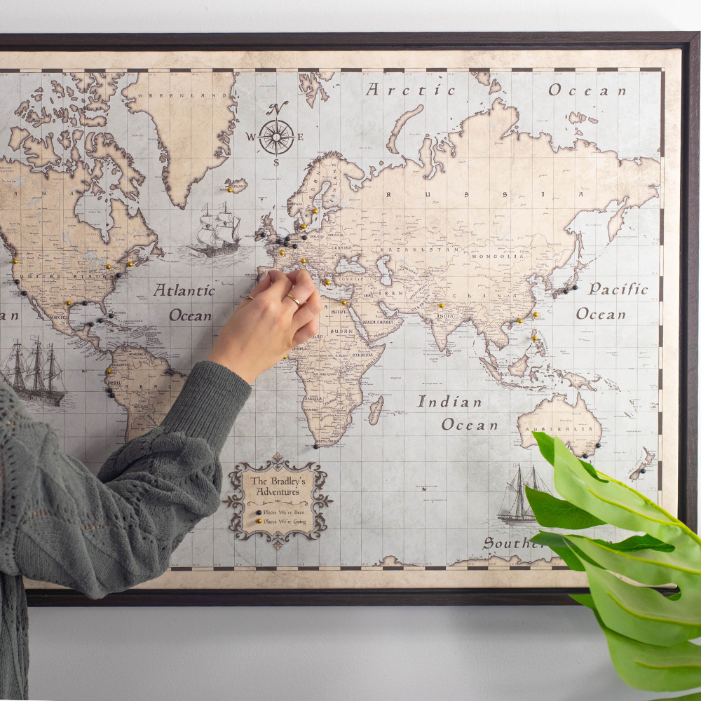 Push Pin World Map (Pin Board) - Rustic Vintage