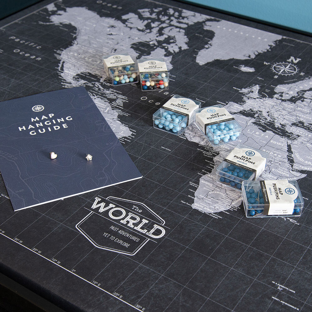 Modern Slate Push Pin World Map Bundle Conquest Maps