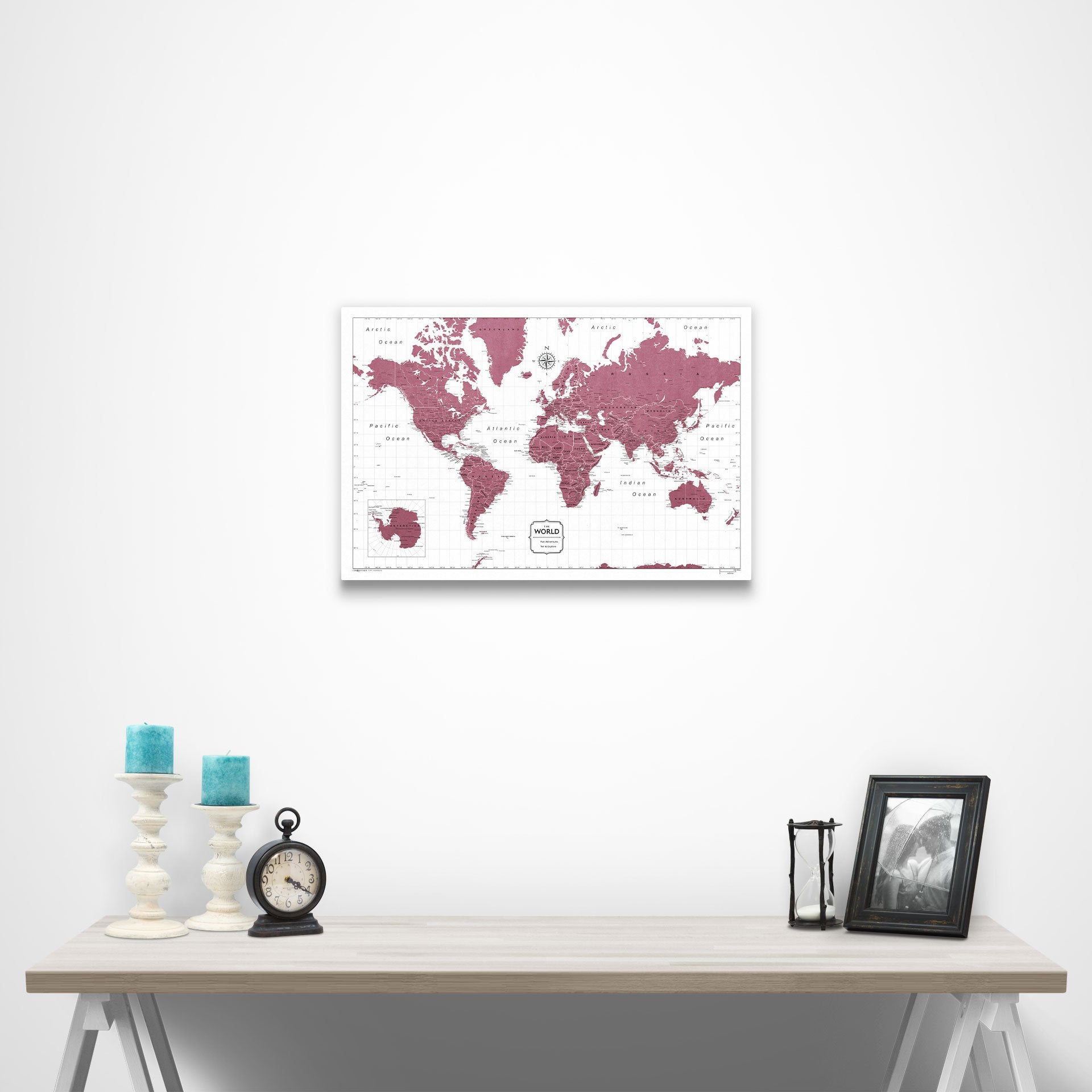 World Map Poster - Burgundy Color Splash CM Poster