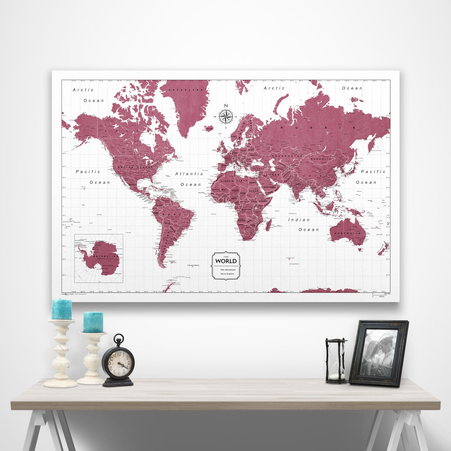 World Map Poster - Burgundy Color Splash CM Poster