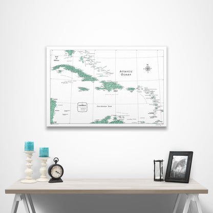 Caribbean Poster Map - Green Color Splash CM Poster