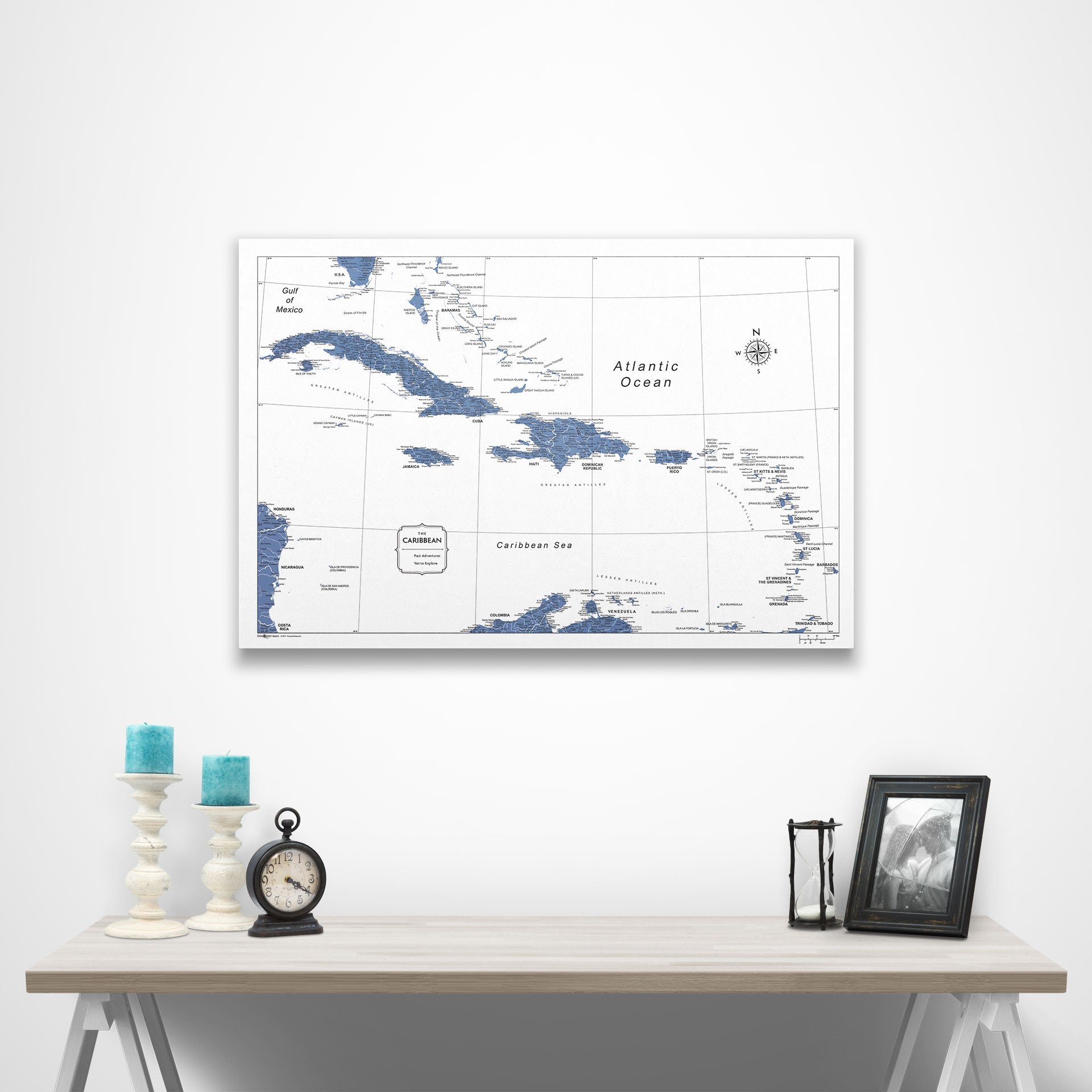 Caribbean Poster Map - Navy Color Splash CM Poster