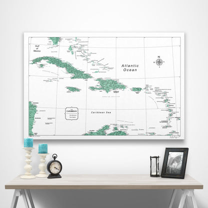 Caribbean Poster Map - Green Color Splash CM Poster