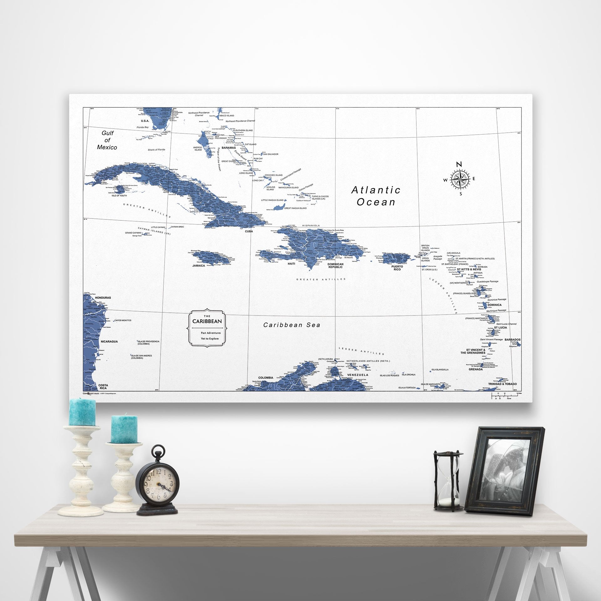 Caribbean Poster Map - Navy Color Splash CM Poster