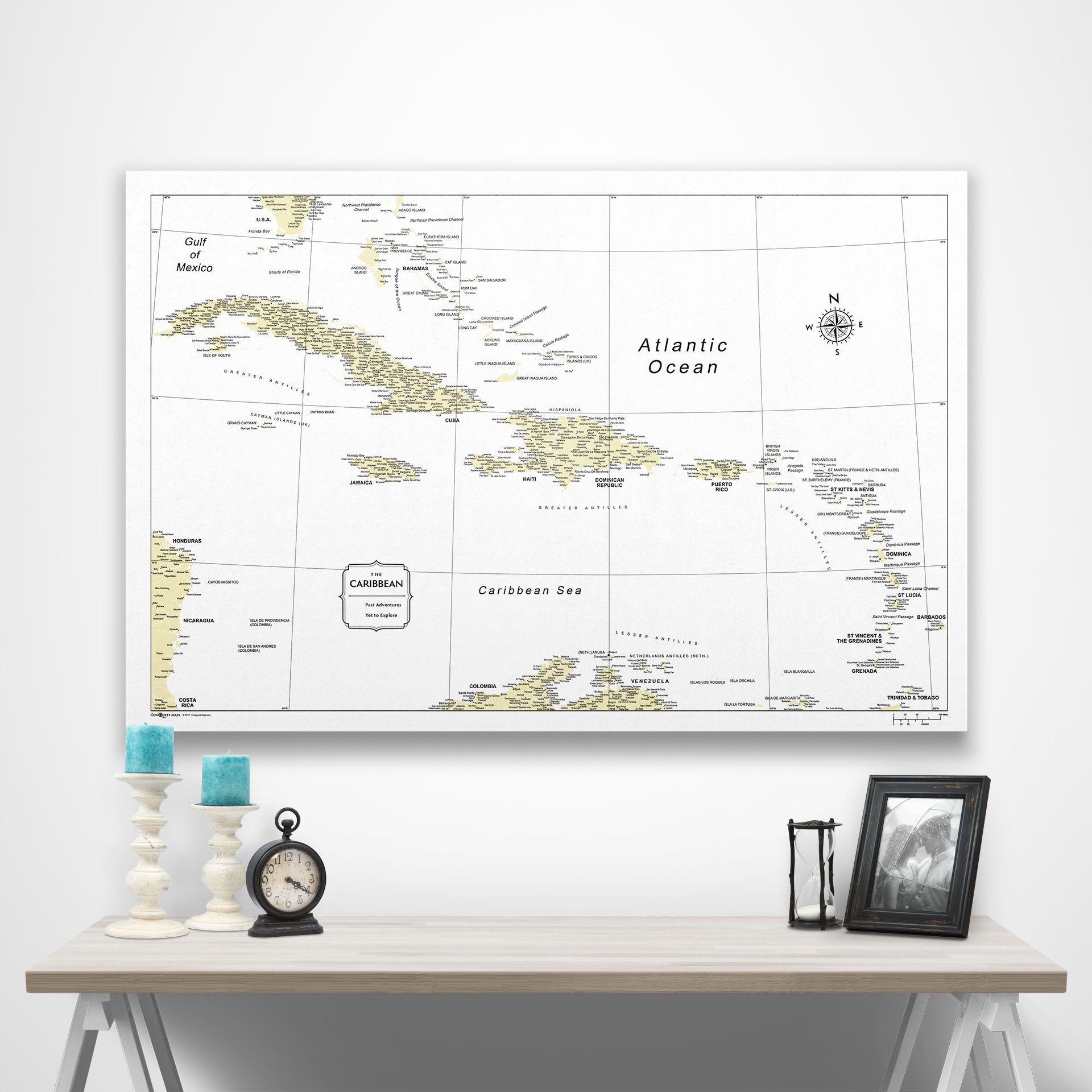 Caribbean Poster Map - Yellow Color Splash CM Poster