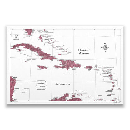 Push Pin Caribbean Map (Pin Board) - Burgundy Color Splash CM Pin Board