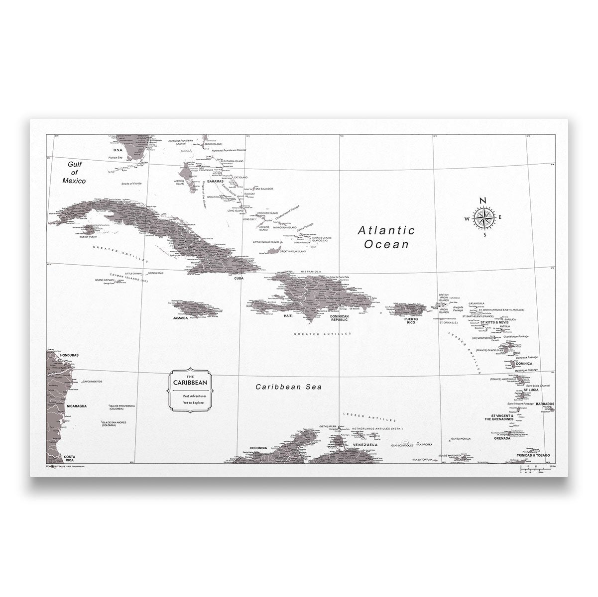 Caribbean Poster Map - Dark Brown Color Splash CM Poster