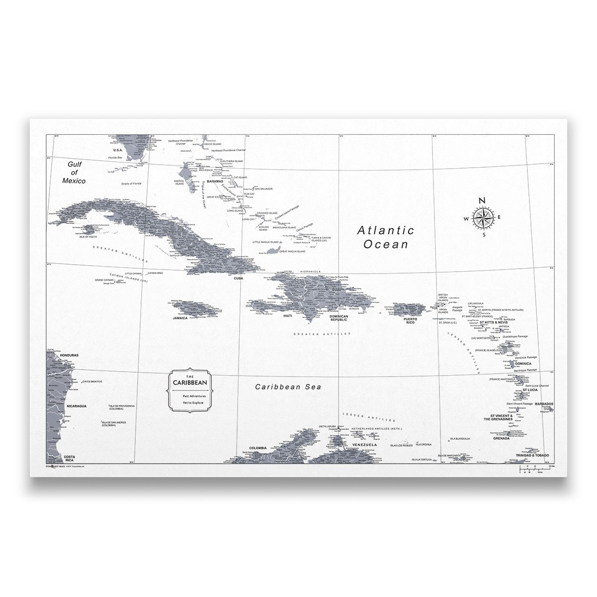 Caribbean Poster Map - Dark Gray Color Splash CM Poster