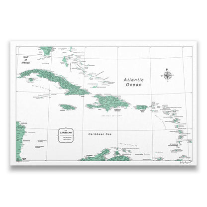 Push Pin Caribbean Map (Pin Board) - Green Color Splash CM Pin Board