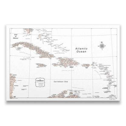 Push Pin Caribbean Map (Pin Board) - Light Brown Color Splash CM Pin Board