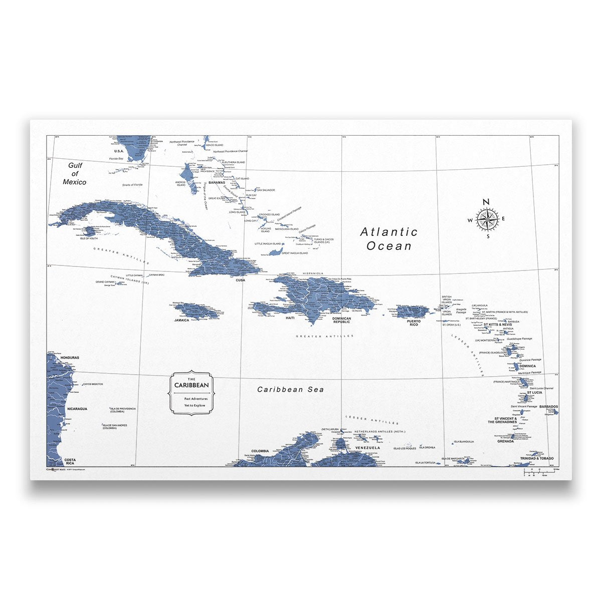 Caribbean Poster Map - Navy Color Splash CM Poster