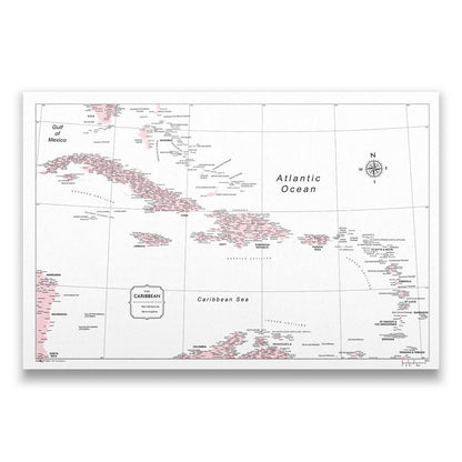 Push Pin Caribbean Map (Pin Board) - Pink Color Splash CM Pin Board