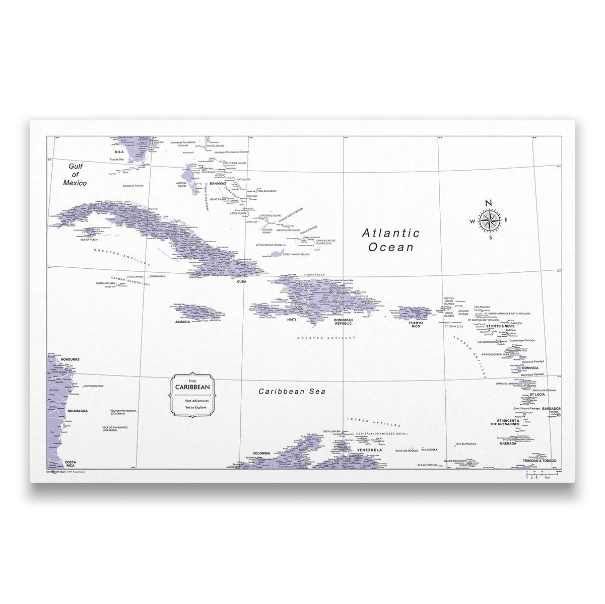 Caribbean Poster Map - Purple Color Splash CM Poster