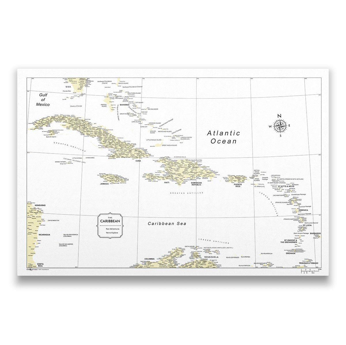 Caribbean Poster Map - Yellow Color Splash CM Poster