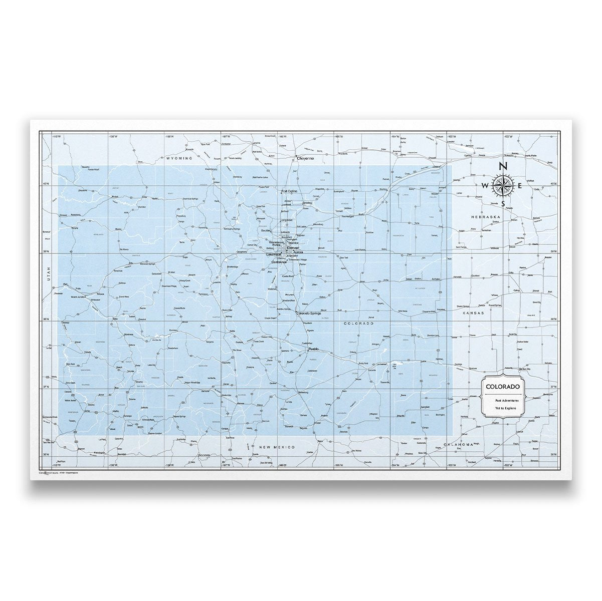 Colorado Map Poster - Light Blue Color Splash CM Poster