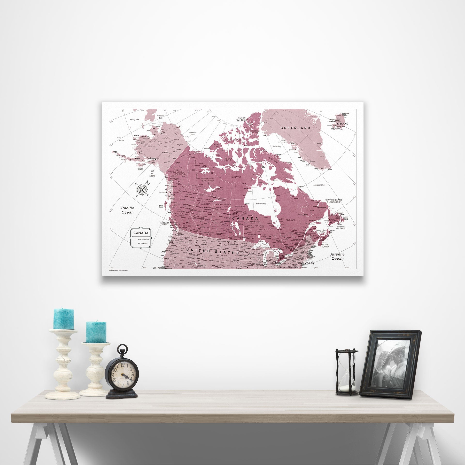 Canada Map Poster - Burgundy Color Splash CM Poster