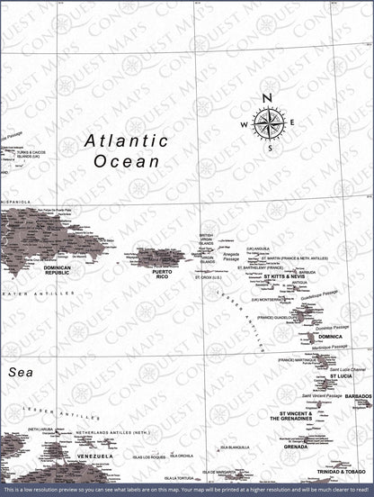 Push Pin Caribbean Map (Pin Board) - Dark Brown Color Splash CM Pin Board