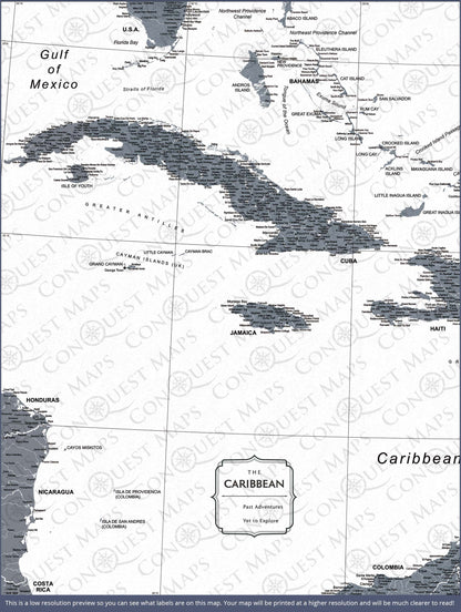 Push Pin Caribbean Map (Pin Board) - Dark Gray Color Splash CM Pin Board