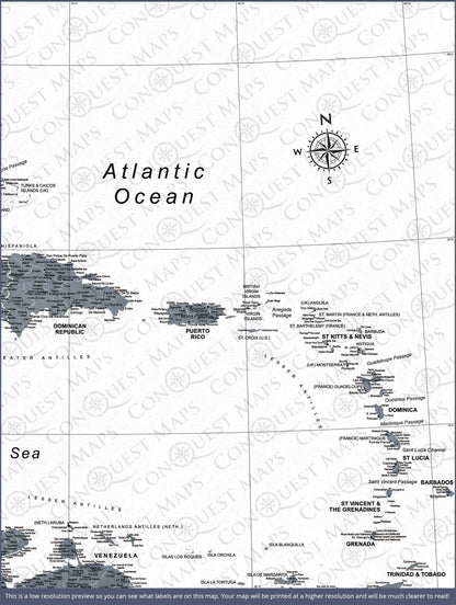 Push Pin Caribbean Map (Pin Board) - Dark Gray Color Splash CM Pin Board