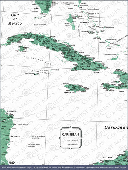 Push Pin Caribbean Map (Pin Board) - Green Color Splash CM Pin Board