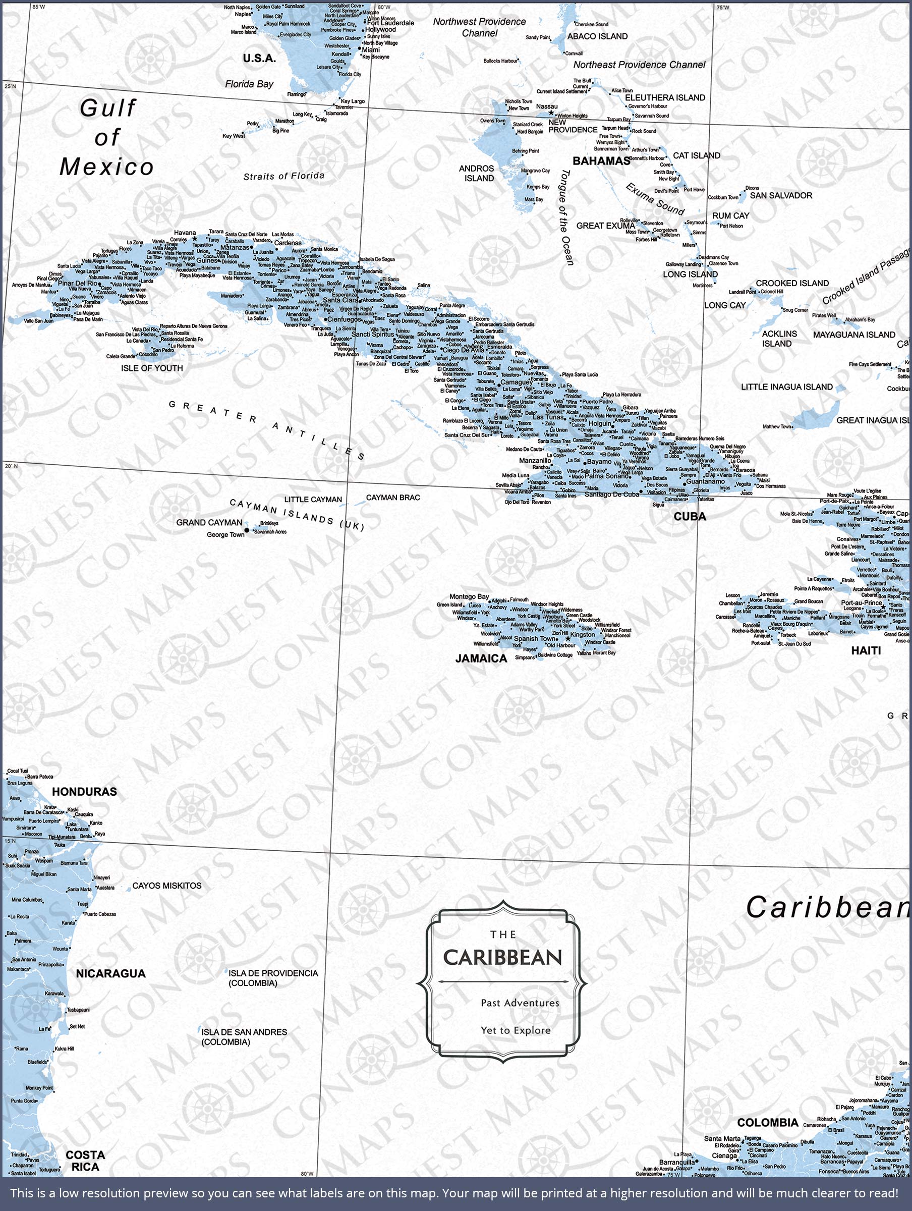 Push Pin Caribbean Map (Pin Board) - Light Blue Color Splash CM Pin Board