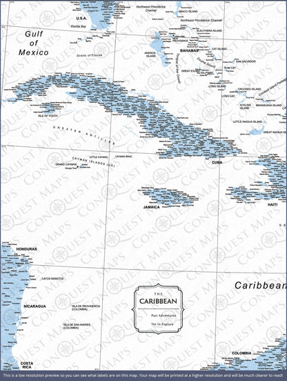 Caribbean Poster Map - Light Blue Color Splash CM Poster