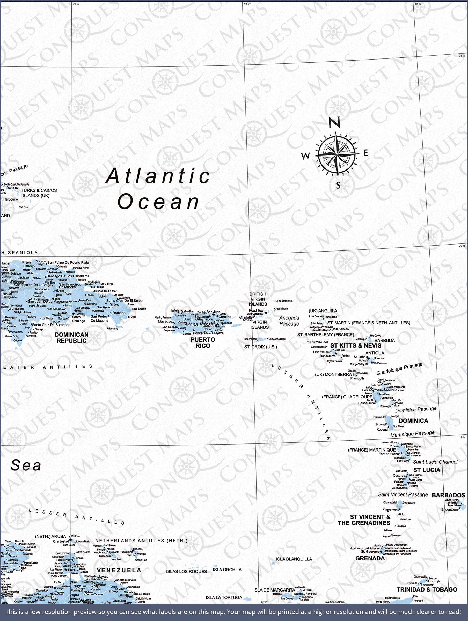 Push Pin Caribbean Map (Pin Board) - Light Blue Color Splash CM Pin Board