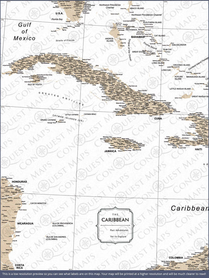 Push Pin Caribbean Map (Pin Board) - Light Brown Color Splash CM Pin Board